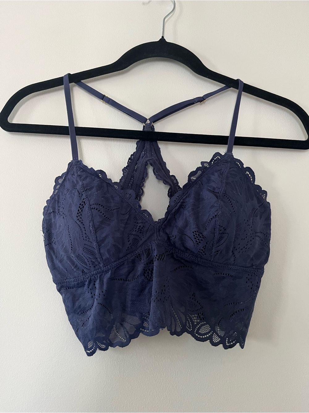 Aerie Navy Blue Lace Bralette Strappy Back Medium Feminine